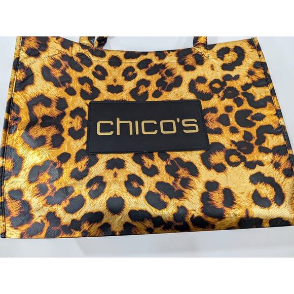 Chico's Tote Bag Brown Black Metallic Animal Print Re-Usable - Picture 2 of 6
